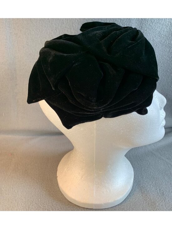 Vintage Black Velvet Womens Pillbox Hat With Layered Pleats Classic Chic Ladies main image 7